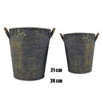 Kaspó bádog füllel 21-24cm szett - Szürke/arany