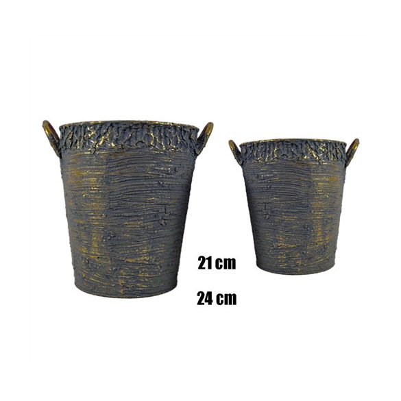 Kaspó bádog füllel 21-24cm szett - Szürke/arany