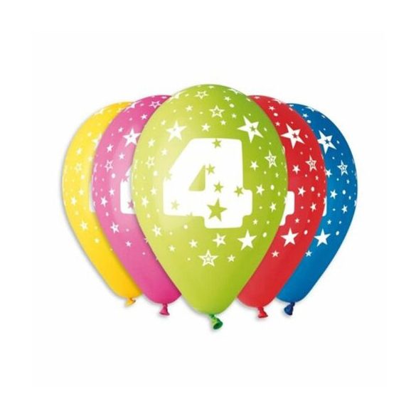 Gumi léggömb 30 cm-es 4-es számos printelt - 5 db / csomag
