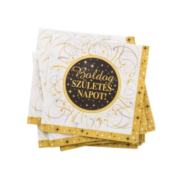 Szalvéta elegáns 33x33 cm 3 rétegű "Boldog születésnapot" felirattal - 16db/cs
