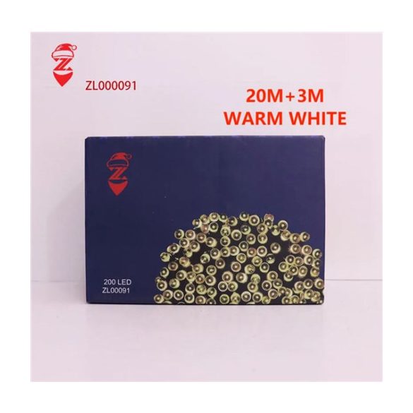 Fényfüzér sötétzöld vezetékes 200 LED-es 20m+3m - Melegfehér