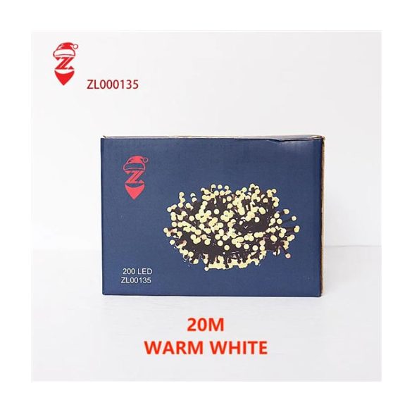 Fényfüzér sötétzöld vezetékes 200 LED-es 20m+5m - Melegfehér