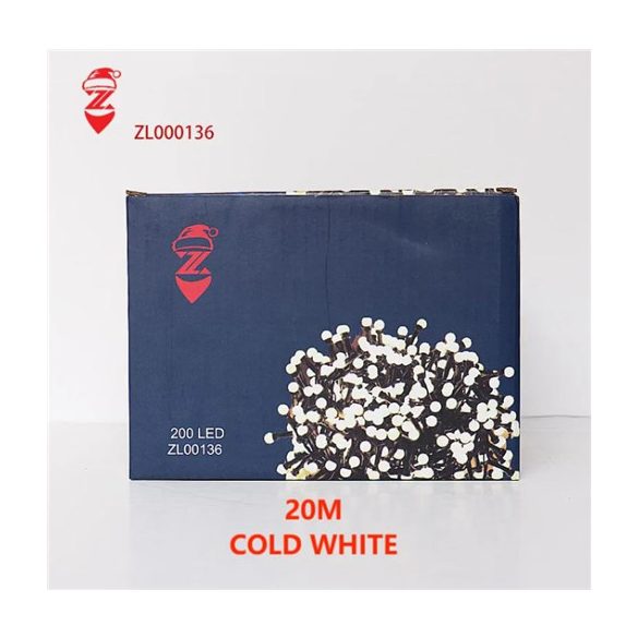 Fényfüzér sötétzöld vezetékes 200 LED-es 20m+5m - Hidegfehér