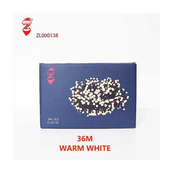 Fényfüzér sötétzöld vezetékes 360 LED-es 36m+5m - Melegfehér