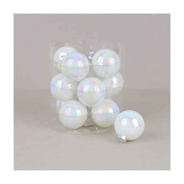 Üveggömb 6cm - Fehér irizáló S/12