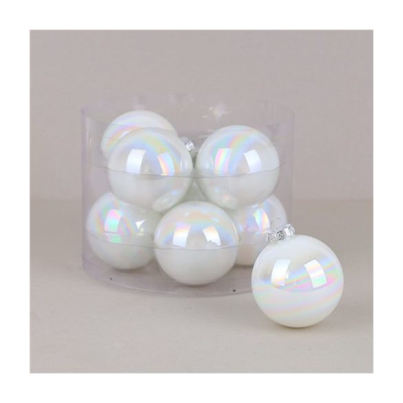 Üveggömb 8cm - Fehér irizáló /DB