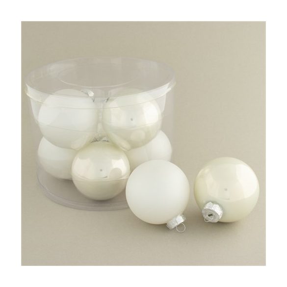 Üveggömb 8cm - Fehér S/8