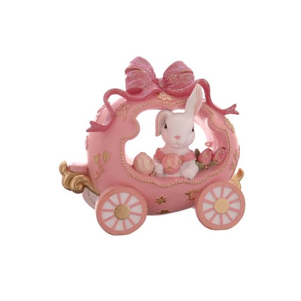 Nyuszi hintóban 20cm poly - Rózsaszín