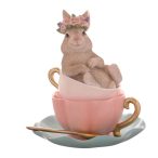 Nyúl teáscsészében poly 17cm - Rózsaszín 
