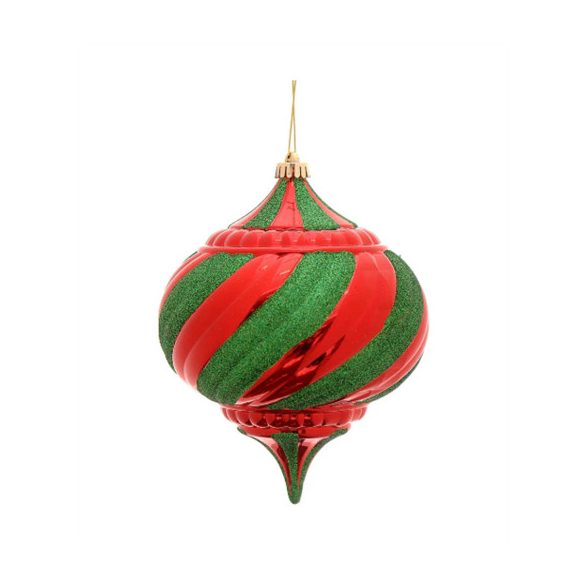 Gömb műanyag hagyma alak 20cm - Zöld/piros