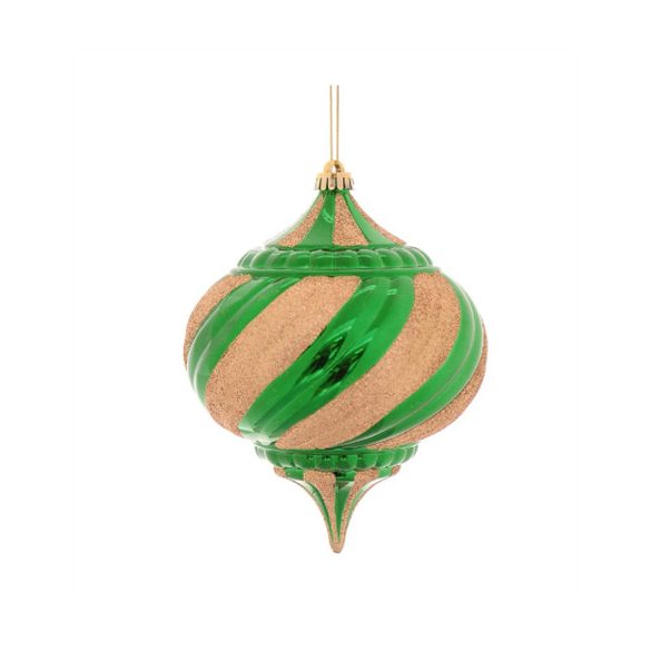 Gömb műanyag hagyma alak 20cm - Zöld/arany