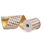 Szalag bársony 10cm/4,6m - Arany/fehér