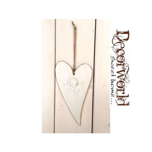Fa szív fehér angyallal 13,5x25cm