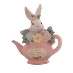 Nyúl teáskannában poly 14,2cm - Rózsaszín