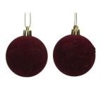 Gömb műanyag flokkolt hópehely mintával 8cm - Bordó S/4