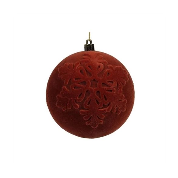 Gömb műanyag flokkolt hópehely mintával 8cm - Rozsdabarna S/4