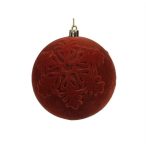   Gömb műanyag flokkolt hópehely mintával 10cm - Rozsdabarna S/2