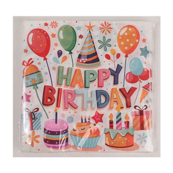 Party szalvéta 33x33cm - HAPPY BIRTHDAY (20db/csom)