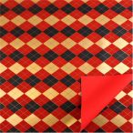   Csomagoló papír 70x100cm "kockás" - Piros/arany/fekete /ív