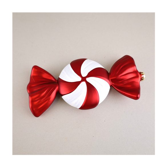 Karácsonydísz szaloncukor 30cm akasztós műanyag -  Piros/fehér