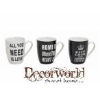 Bögre kerámia feliratokkal 10cm fekete-fehér 3 féle