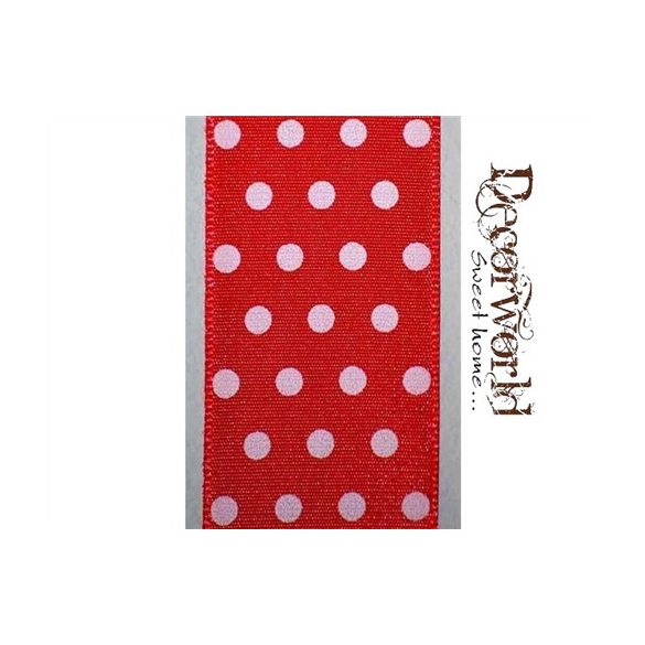 Szatén szalag pöttyös piros 4cm/10m