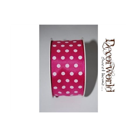 Szatén szalag pöttyös ciklámen fehér 4cm/10m