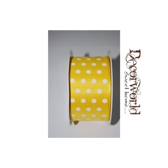 Szatén szalag pöttyös citrom 4cm/10m
