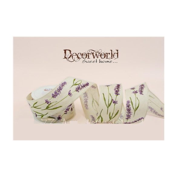 Lavender szalag levendulás textil 40mmx10m krém-lila-zöld