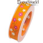   Trinidad szalag virágos textil 25mmx10m - Narancs-fehér-pink