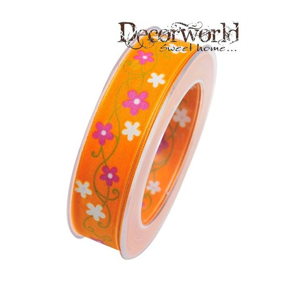 Trinidad szalag virágos textil 25mmx10m - Narancs-fehér-pink