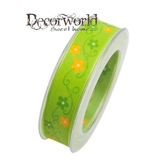 Trinidad szalag virágos textil 25mmx10m - Zöld-narancs