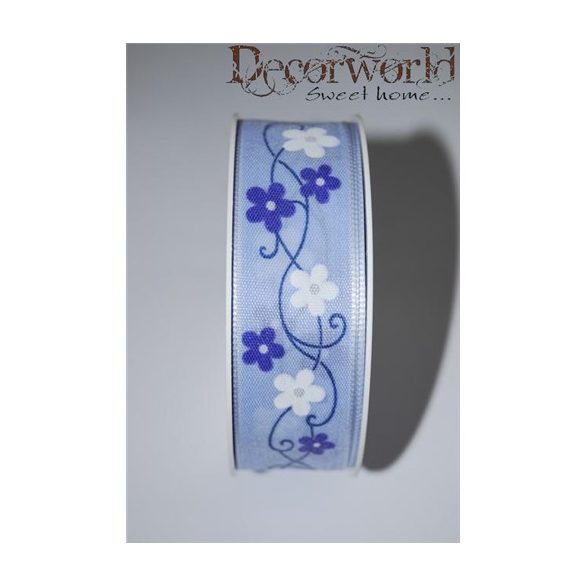Trinidad szalag virágos textil 25mmx10m - Kék-fehér