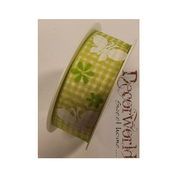 Im Grünen szalag kockás-pillangós textil 25mmx10m - Zöld-fehér