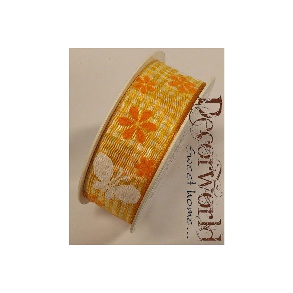 Im Grünen szalag kockás-pillangós textil 25mmx10m - Sárga-fehér