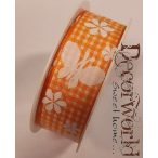   I m Grünen szalag kockás-pillangós textil 25mmx10m - Narancs-fehér