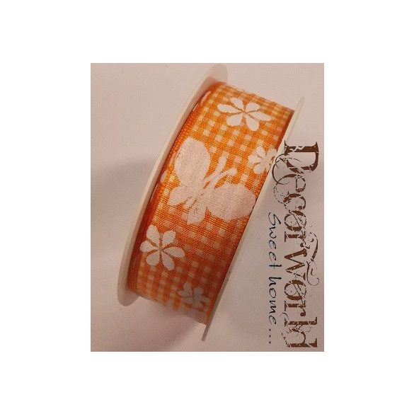 I m Grünen szalag kockás-pillangós textil 25mmx10m - Narancs-fehér