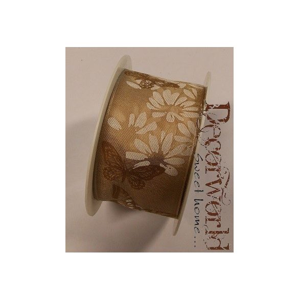 Zauberhaft szalag virágos-pillangós textil 40mmx10m - Barna-fehér