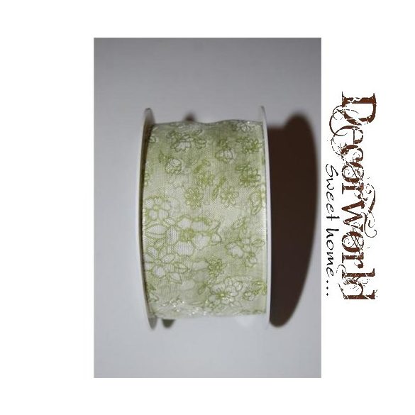 Campanula szalag virágos textil 40mmx10m zöld-fehér