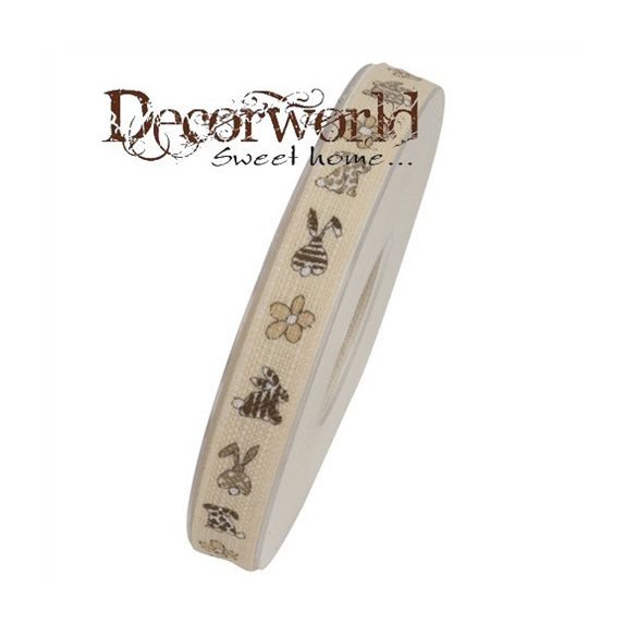 Szalag Osterzeit nyulas textil 15mmx10m sárga