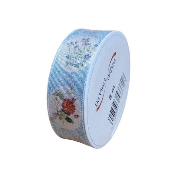 Szalag Blumenampel virágos textil 25mm x 8m - Türkiz
