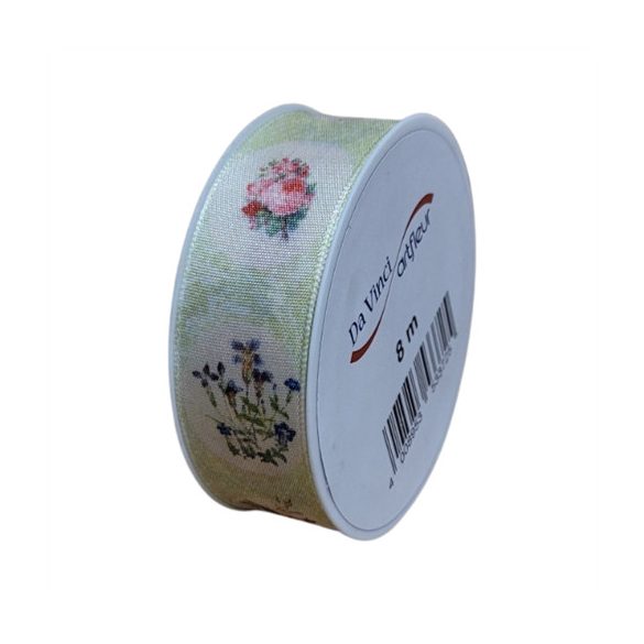 Szalag Blumenampel virágos textil 25mm x 8m - Zöld