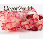 Szalag Ranunkel virágos textil 40mm x 8m