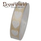 Szalag szívvel textil 25mmx10m krém