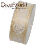 Szalag szívvel textil 40mmx10m krém