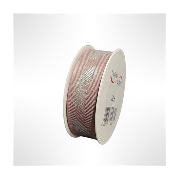 Szalag tollal textil 25mm x 10m barna-ezüst