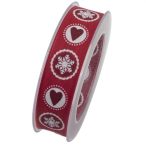 Szalag szívvel-hópihével textil 25mmx8m piros