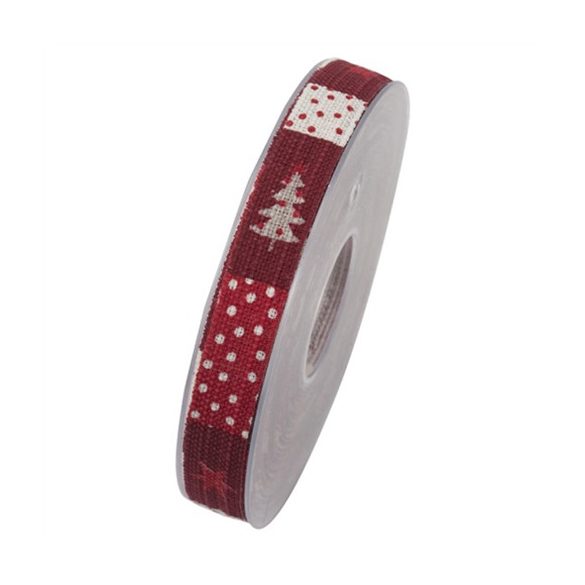 Szalag fenyőfával textil 15mmx8m piros