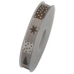 Szalag textil fenyőfával 15mm x 8m - Barna