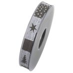 Szalag textil fenyőfával 15mmx8m - Szürke